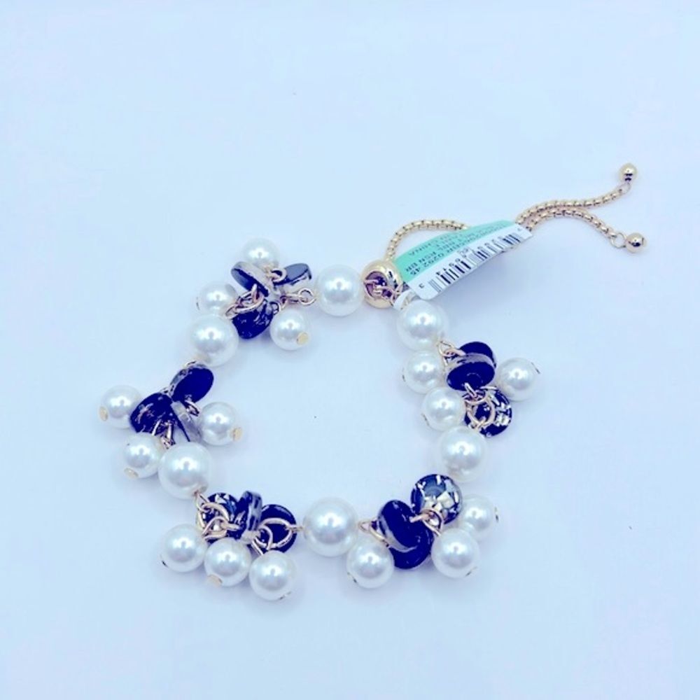 INC Faux Pearl Marble Resin Bead Slider Clasp Bracelet NWT